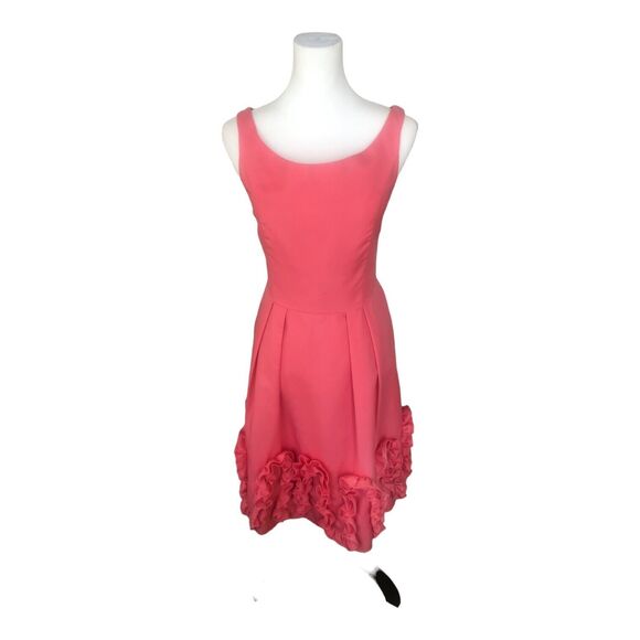 Rare Priscilla of Boston sz 14 Salmon Pink Cocktail Party Ruffle Dress Cotton - Picture 1 of 14